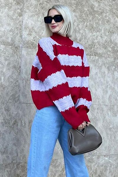 Madmext Pulover oversize cu model liliac Mg1205