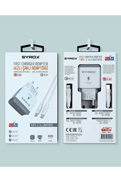 Syrox Pd18l-type-c Giriş Başlık+lıghtnıng Kablo 3.0a 18w Pd Quıck Şarj-typcset