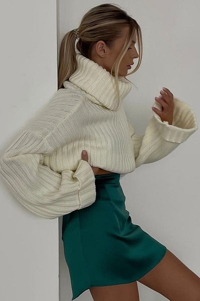 Madmext Mad Girls White Turtleneck Sweater Mg1402
