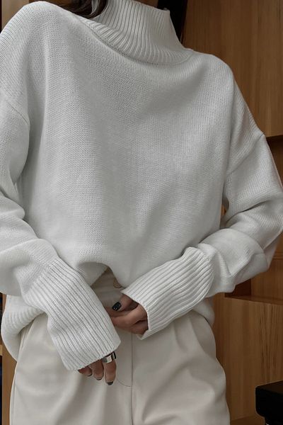 Madmext Mad Girls White Turtleneck Sweater Mg1252