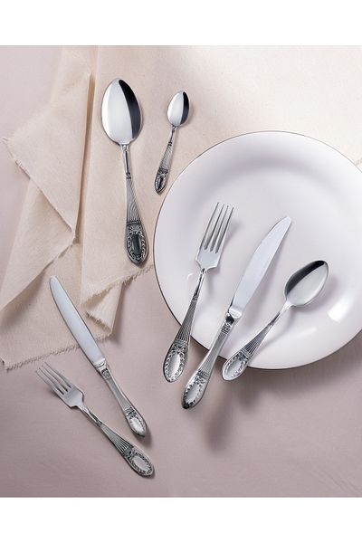Madame Coco Silver Tone La Papillion 42-Piece Cutlery, Knife and Spoon Set