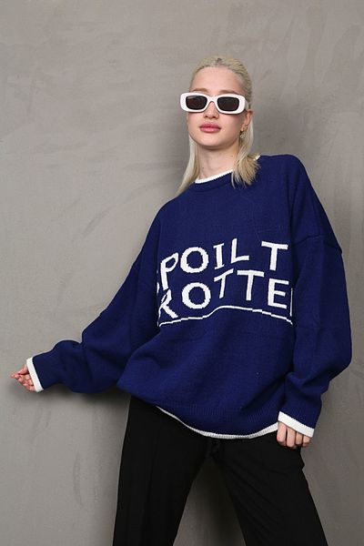 Madmext Saks Written Oversize-Damenpullover mit Rundhalsausschnitt Mg1596