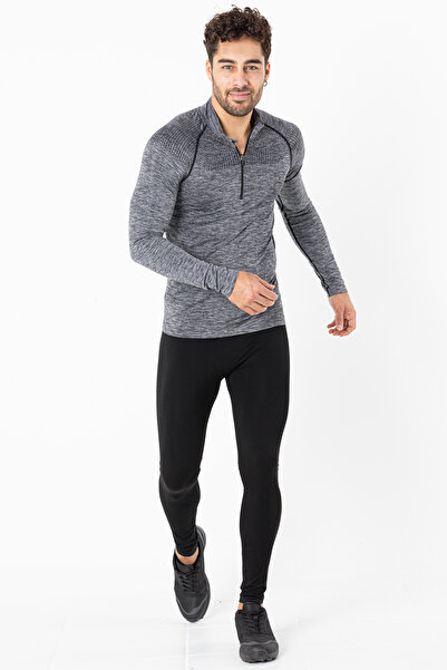 MioFit Men's Ultimate Zip Collar Long Sleeve Seamless Sports T-Shirt