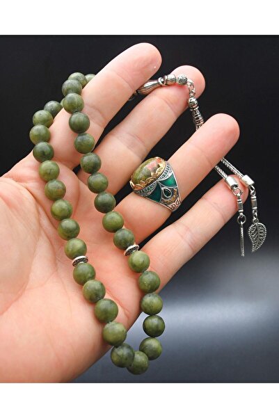 Prestige Yeşim Taşlı 925 Ayar Gümüş Erkek Yüzüğü Ve 33'lük Doğal Yeşim Taşlı ...