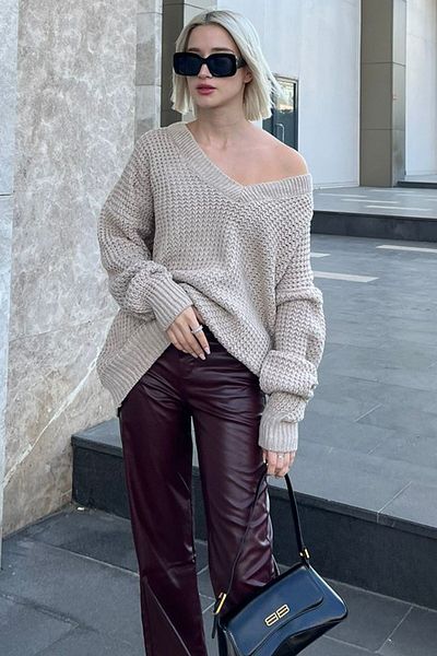 Madmext Stone Oversize-Strickpullover mit V-Ausschnitt Mg1440
