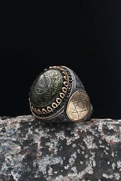 Prestige Özel Tasarım 925 Ayar Gümüş Erkek Yüzüğü Nazar Duası ve Hz. Süleyman...