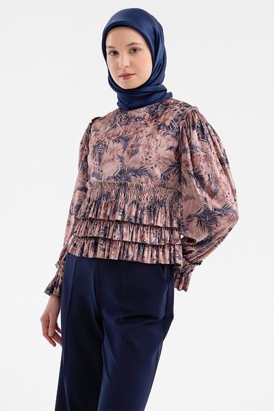 Tuğba Powder Patterned Velvet Blouse