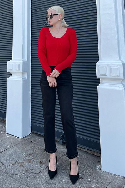 Madmext Crew Neck Red Knitted Sweater - Mg2189
