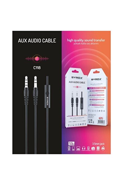 Syrox C118 Audio Aux Mikrofonlu Ses Aktarım Kablosu 3.5Mm 1.5Mt