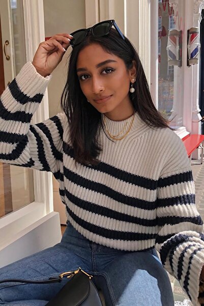 Madmext Mg1298 Model Pulover cu dungi negre