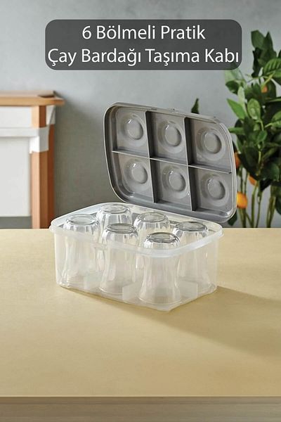 Emofom Tea Cup Carrying Apparatus 6 Compartments Storage Container Cup Organizer Dish Rack