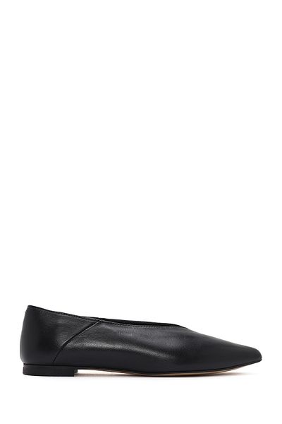 Derimod Black Leather Women's Ballerinas - 24SFD141018
