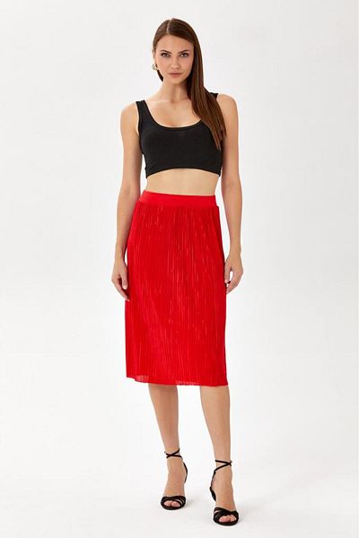 İKİLER Midi Length Pleated Skirt - Elastic Waist 024-2014