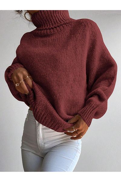 Figo Pulover din tricot cu nervuri - Gât roscat, mânecă raglan