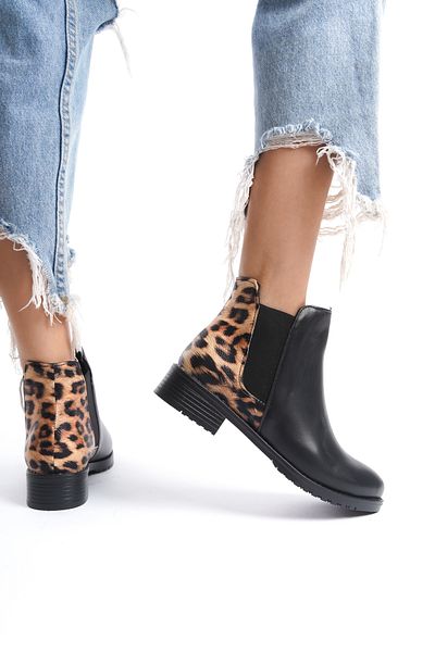 Moda Değirmeni Black-Leopard Γυναικείες Μπότες BG1001-116-0005