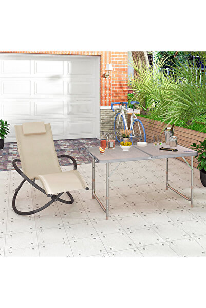 HAEGS Portatif Kamp Masası, 3 Yükseklik Ayarlı Katlanır Alüminyum Piknik Masası 120x60 Kumaş Desenli