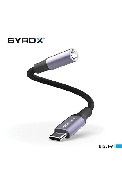 Syrox Dt23t-a Type-c To 3.5mm Jack Headphone Turner Aux Converter Adapter Straw Mesh Cable Sturdy