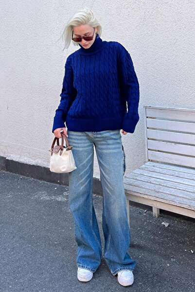 Madmext Turtleneck Saks Textured Women's Sweater - Mg2197