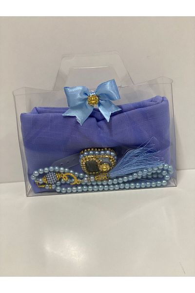 Azra 10-Pack Women's Umrah - Hajj Gift Set, Cotton Cheesecloth, Glass Pearl Prayer Beads and Stone Chanting