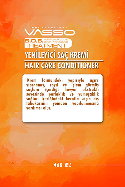 VASSO WOMEN Yıpranmış Saçlar Için Keratinli Acil Kurtarma Saç Kremi Conditioner 460 ml