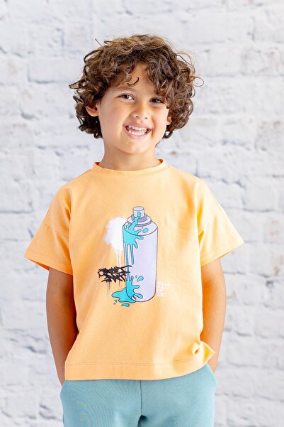 Erkek Çocuk Baskılı T-Shirt - Turuncu
