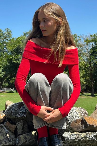 Madmext Madonna Collar Red Knitwear Sweater - Long Sleeve MG2184