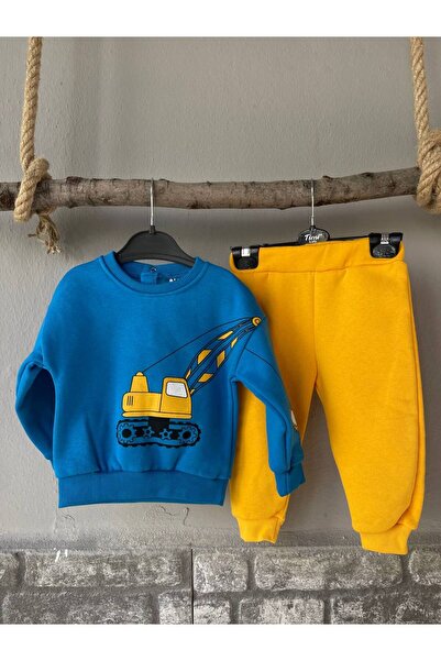 Linoş Kids ERKEK BEBEK ŞARDONLU VİNÇ BASKILI ALT ÜST TAKIM POLARLI