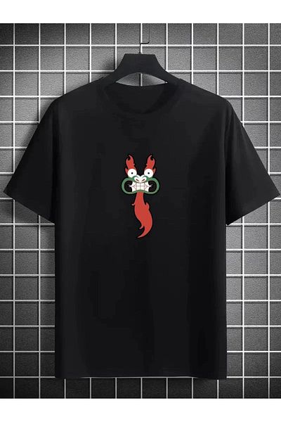 New Shine Μπλουζάκι Unisex Crew Neck Printed Oversize - Μαύρο