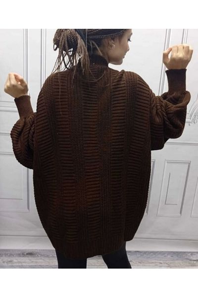Papatya Giyim İzmit Women's Brown Winter Knitwear Cardigan