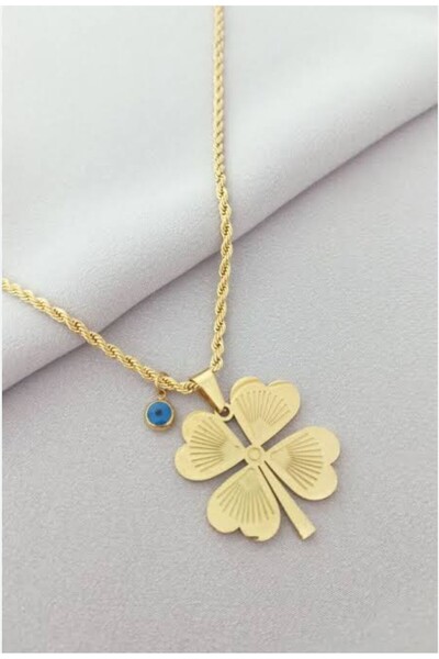 AKSESUARIM ÇELİK,KARARMAYAN,BURGU ZİNCİRLİ,NAZAR BONCUKLU DÖRT YAPRAKLI YONCA...