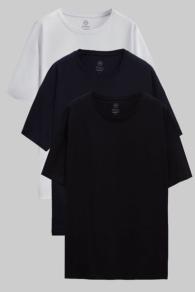 D'S Damat Σετ μπλουζών Damat Comfort 3 τεμαχίων Λευκό/Ναυτικό/Μαύρο - 100% βαμβάκι, χαλαρή εφαρμογή
