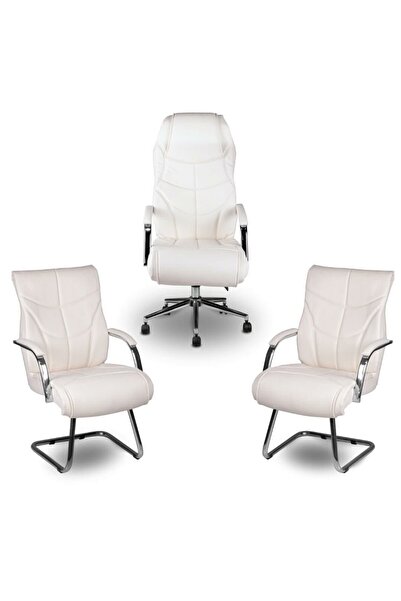 Herkese Mobilya Aron Vip Krem Deri Makam Koltuk Takımı