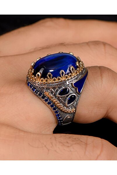 Prestige 925 Ayar Gümüş Erkek Yüzüğü Kaplangözü Taşlı