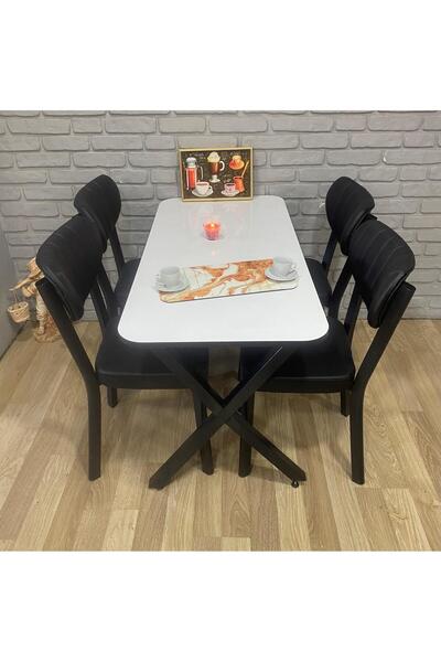 BAMBEDS MOBİLYA Masa Takımı, Yemek Masası, Mutfak Masası, 60*120Beyaz Elma 4l...