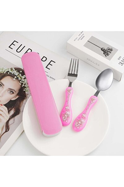 RAMDET 2-Piece Children's Fork Spoon Set Figured Pink Children's Fork Spoon S...