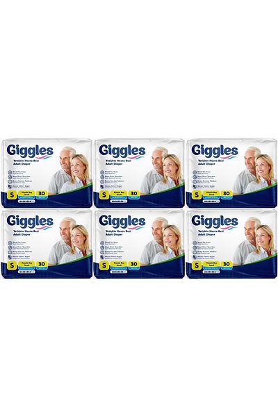 giggles Adult Waistband Diapers - Small Textile Surface, 180 Pieces (6Pk*30)