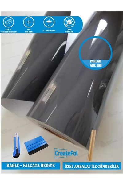 CreateFol Parlak Antrasit Gri Kendinden Yapışkanlı Kaplama Folyosu 5 METRE