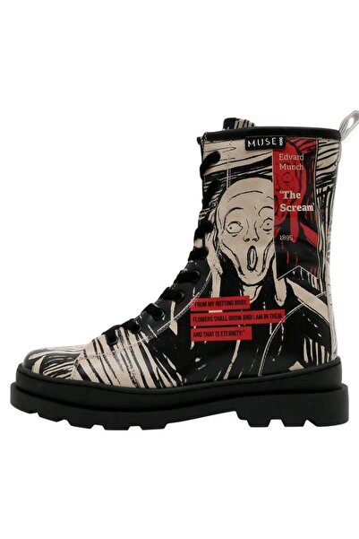 Dogo Women's Vegan Leather Black Zippered Long Boots - Edvard Munch The Scream Muse Design
