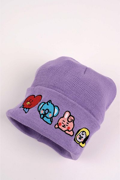 Oldeys Y2K Bt21 Embroidery Unisex Purple Beret