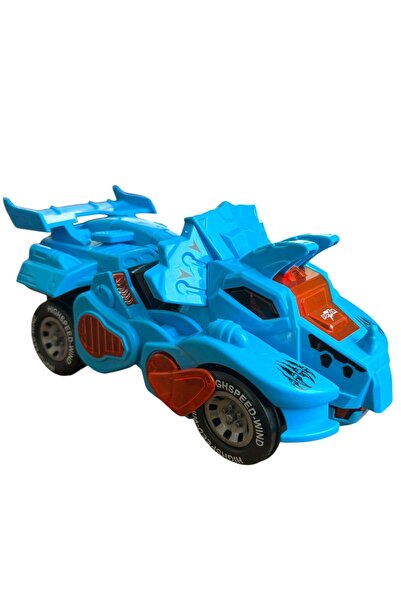 TRUST STORE Trex Dinazor Figür Araba Sesli Işıklı Pilli Müzikli  Transformerrs Robot Dinozor 20Cm MAVİ