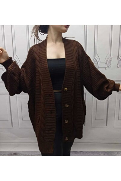Papatya Giyim İzmit Γυναικεία Καφέ Χειμερινή Πλεκτή Ζακέτα