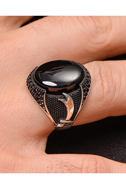 Prestige Gümüş Erkek Yüzük Oniks Taşlı Zülfikar Kılıç Figürlü