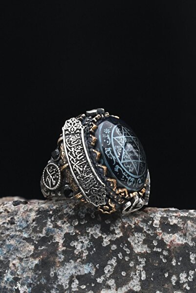 Prestige Hz. Süleyman Mührü Gümüş Erkek Yüzüğü Allah ve Muhammed ve Kelime-İ ...