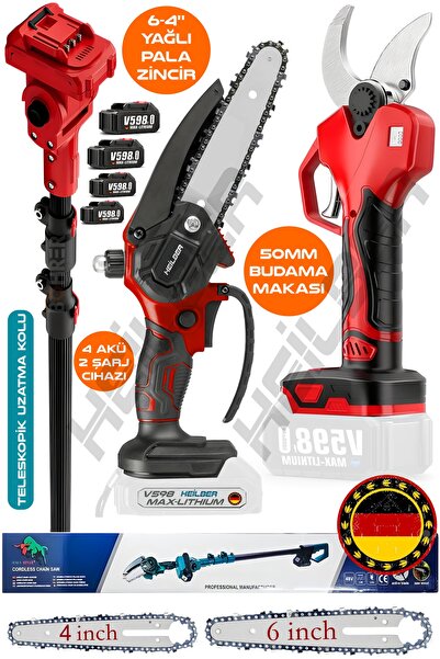 HEİLBER ALMAN TELESKOPİK V598 RED AKÜLÜ YAĞLI 4 VE 6 İNÇ BUDAMA TESTERERESİ V...