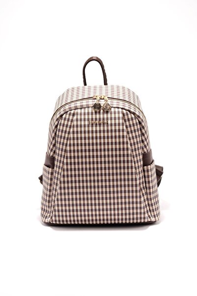 Silver Polo Coffee Yellow - Brown Plaid Line Square Women's Backpack Sp926