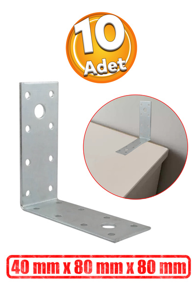 Badem10 Mobilya Bağlantı Aparatı 40x80x80 mm L Demiri Gönye Dolap Duvar Sabitleme 10 ADET Metal Köşebent