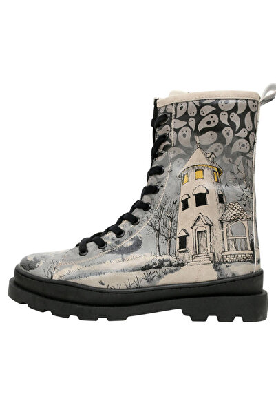 Dogo Kadın Vegan Deri Gri Fermuarlı Uzun Bot - Spooky Town Tasarım