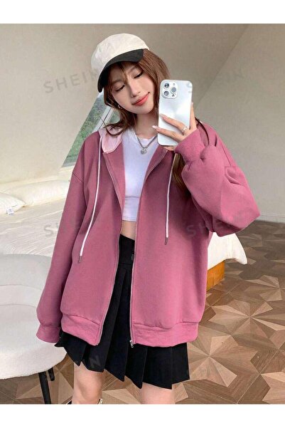 Machetta Unisex Pink Hood Powder Pink Unprinted 3 κλωστών Oversize Fleece Jacket - Ζακέτα