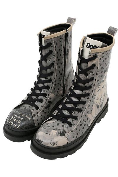 Dogo Women's Vegan Leather Gray Zippered Long Boots - Black Dress Design