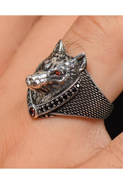 Prestige 925 Ayar Gümüş Yüzük Kurt Kafası Figürlü Zirkon Taş Süslemeli 100111